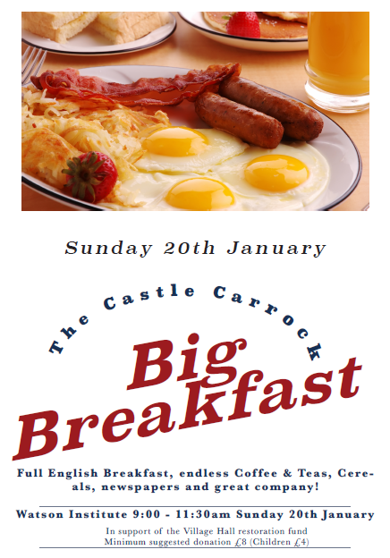 The Castle Carrock Big Breakfast on Sunday January 20th at 9am